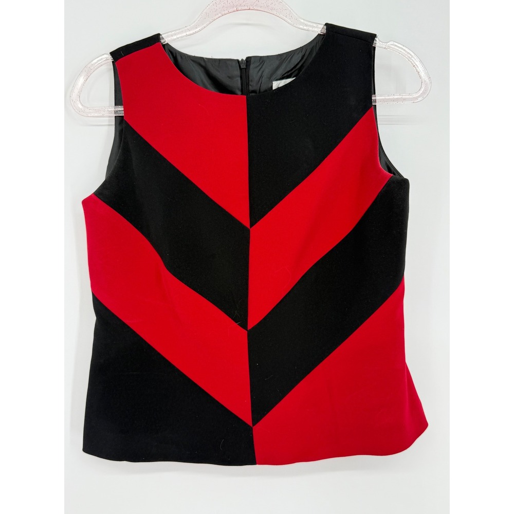 Studio I Petite Red Black Chevron Colorblock Sleeveless Zip‎ Top Size 8P
